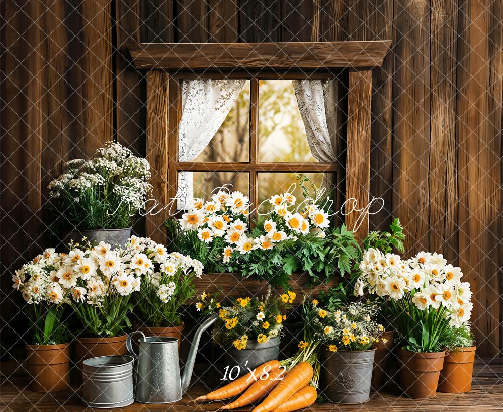 Kate  Frühling Ostern Rustikal Blumen Fenster Hintergrund entworfen von Emetselch - Kate Backdrop.de
