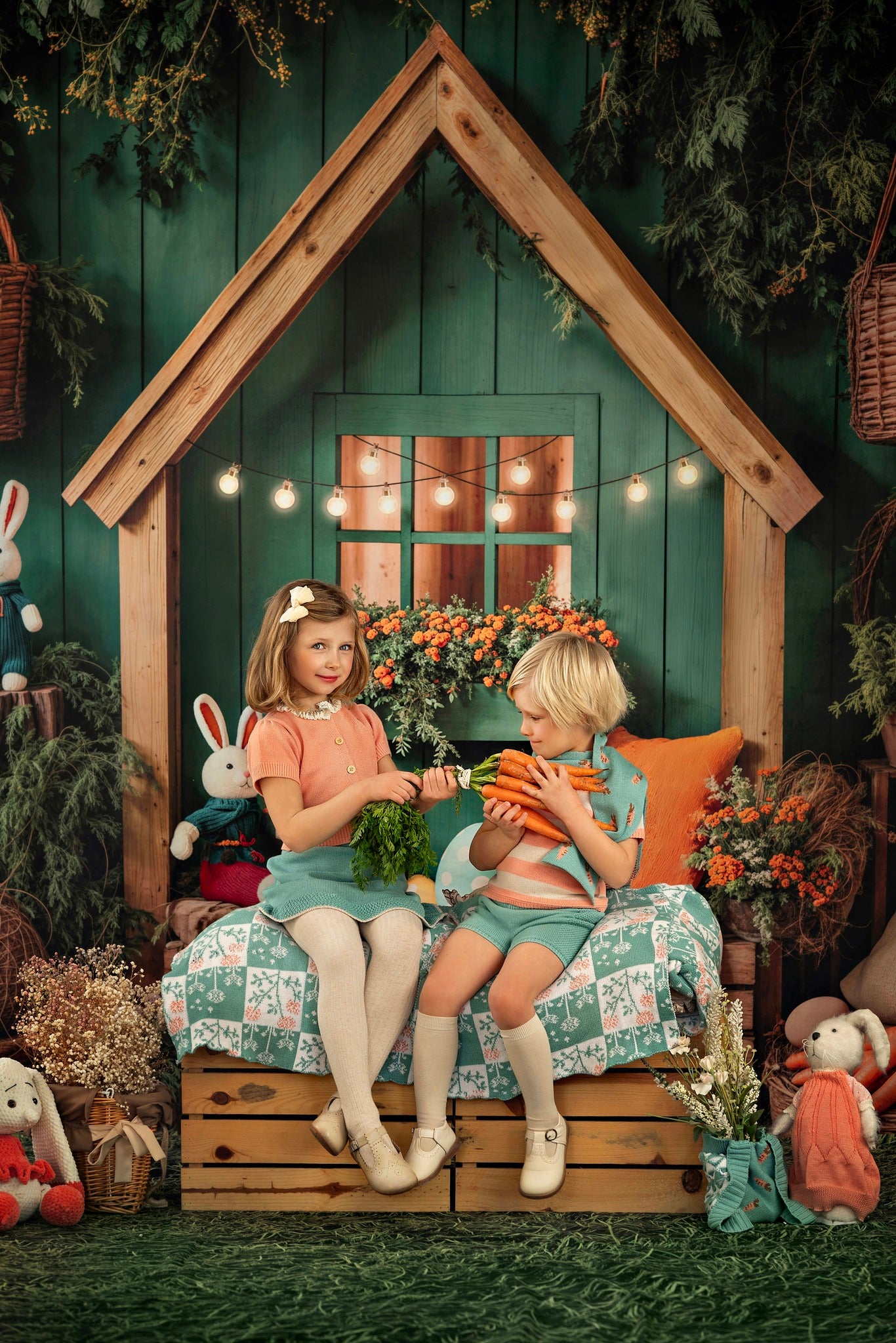 Kate Ostern Hase Haus Korb Decke Hintergrund entworfen von Emetselch