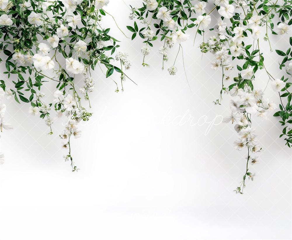 Kate Blumen Grünzeug Weiß Hintergrund entworfen von Kerry Anderson - Kate Backdrop.de