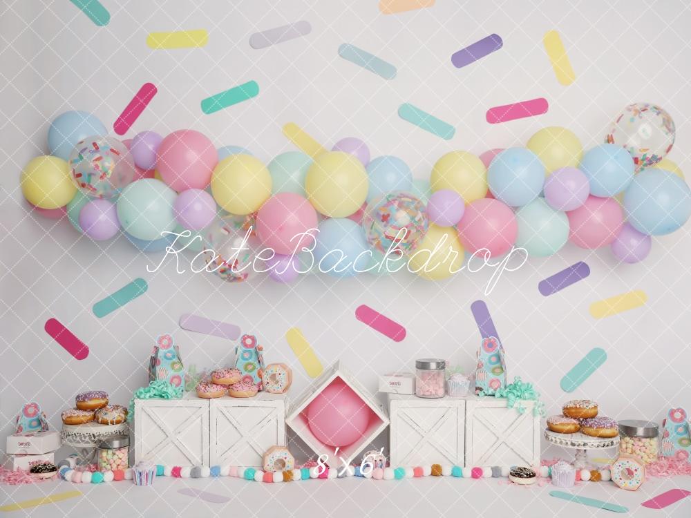 Kate Cake Smash Pastell Donut Luftballons Hintergrund von Melissa King - Kate Backdrop.de