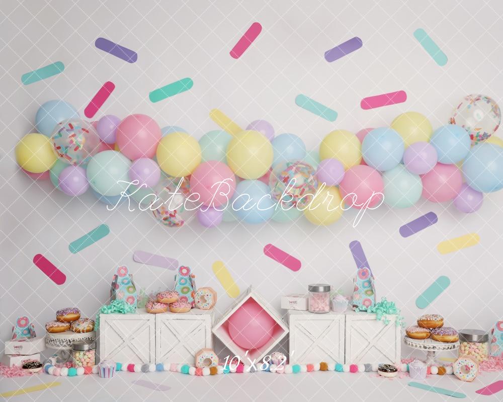 Kate Cake Smash Pastell Donut Luftballons Hintergrund von Melissa King - Kate Backdrop.de