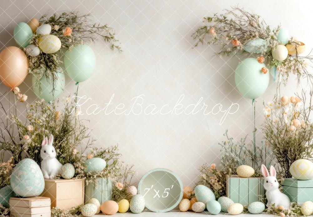 Kate Ostern Hase Pastell Eier Luftballons Hintergrund Entworfen von Patty Robert - Kate Backdrop.de