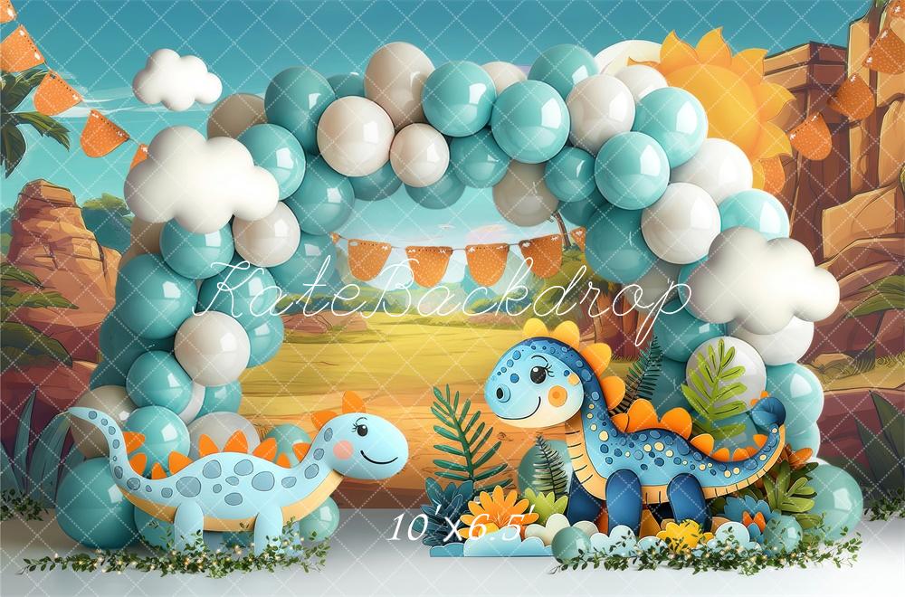 Kate Cake Smash Dinosaurier Luftballonbogen Hintergrund Von Laura Bybee - Kate Backdrop.de