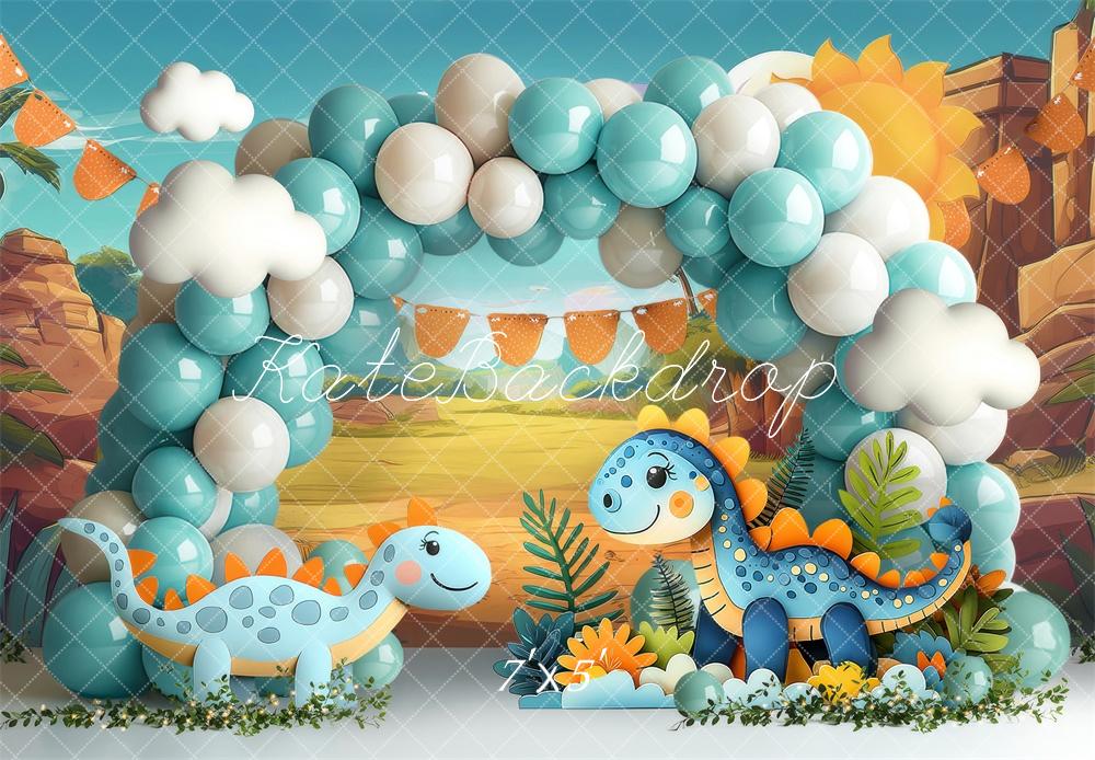Kate Cake Smash Dinosaurier Luftballonbogen Hintergrund Von Laura Bybee - Kate Backdrop.de