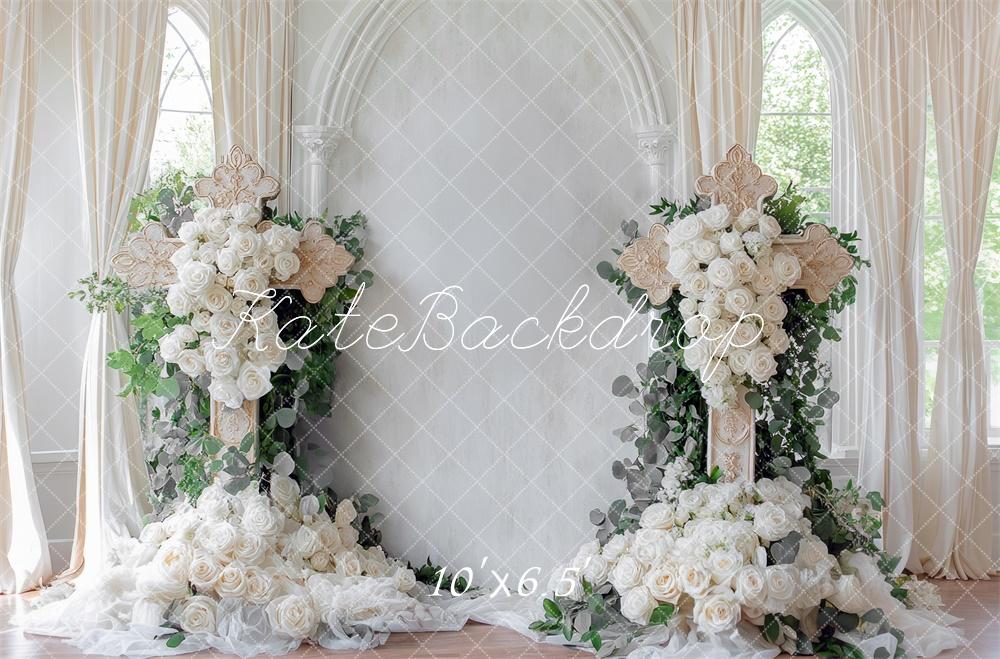 Kate Kreuz mit Blumen für die Hochzeit hintergrund Entworfen von Mini MakeBelieve - Kate Backdrop.de