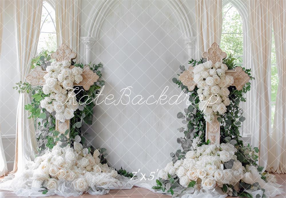 Kate Kreuz mit Blumen für die Hochzeit hintergrund Entworfen von Mini MakeBelieve - Kate Backdrop.de