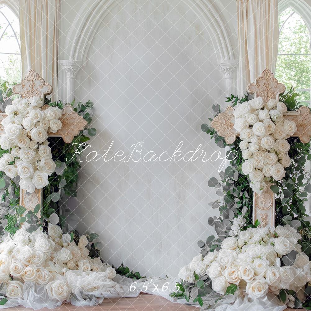 Kate Kreuz mit Blumen für die Hochzeit hintergrund Entworfen von Mini MakeBelieve - Kate Backdrop.de