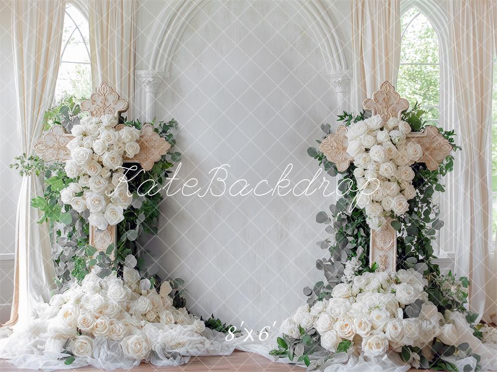 Kate Kreuz mit Blumen für die Hochzeit hintergrund Entworfen von Mini MakeBelieve - Kate Backdrop.de