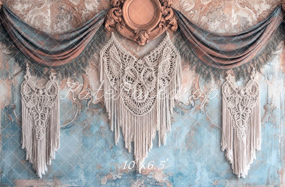 Kate BOHO Beige Böhmische Makramee Vintage Wand hintergrund Entworfen von Mini MakeBelieve - Kate Backdrop.de