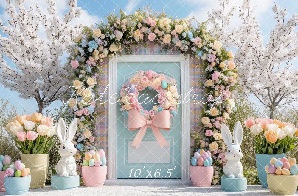 Kate Ostern im Freien Hase Blumenbogen hintergrund Entworfen von Mini MakeBelieve