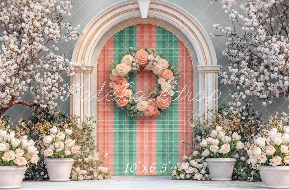 Kate Ostern Blumen Plaid Bogen Frühling Hintergrund Entworfen von Mini MakeBelieve - Kate Backdrop.de