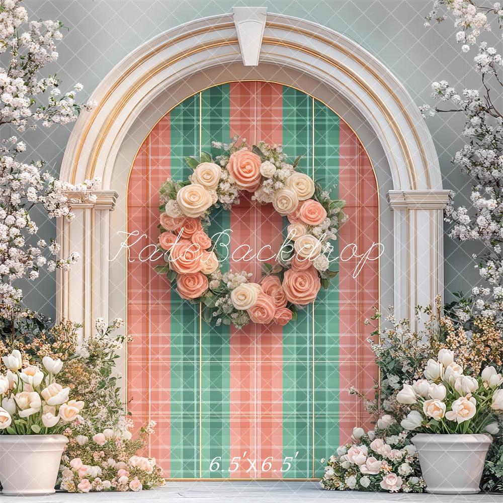 Kate Ostern Blumen Plaid Bogen Frühling Hintergrund Entworfen von Mini MakeBelieve - Kate Backdrop.de