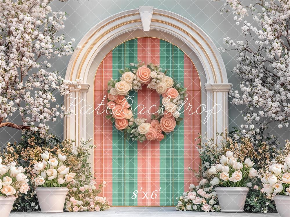 Kate Ostern Blumen Plaid Bogen Frühling Hintergrund Entworfen von Mini MakeBelieve - Kate Backdrop.de