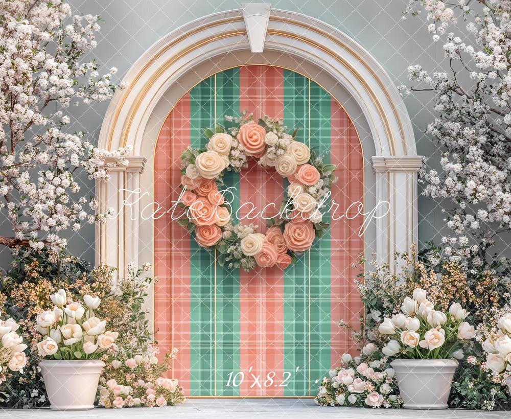 Kate Ostern Blumen Plaid Bogen Frühling Hintergrund Entworfen von Mini MakeBelieve - Kate Backdrop.de