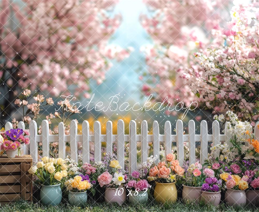 Kate Frühlings-Blumen-Zaun Hintergrund Entworfen von Mini MakeBelieve - Kate Backdrop.de