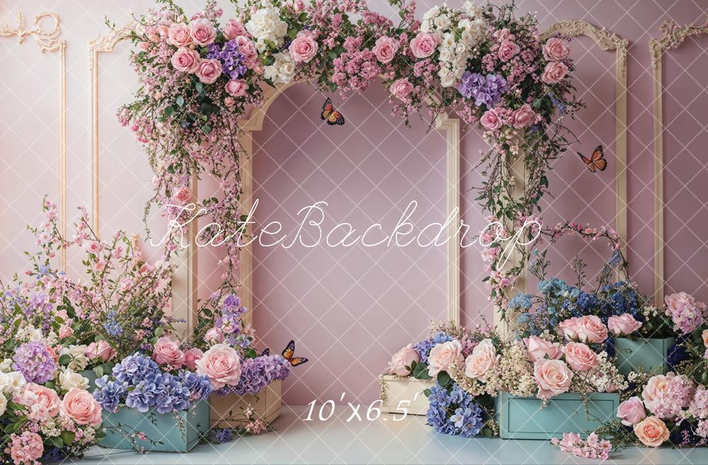 Kate Frühling Hochzeit Blumenbogen Rosa Hintergrund entworfen von Emetselch - Kate Backdrop.de