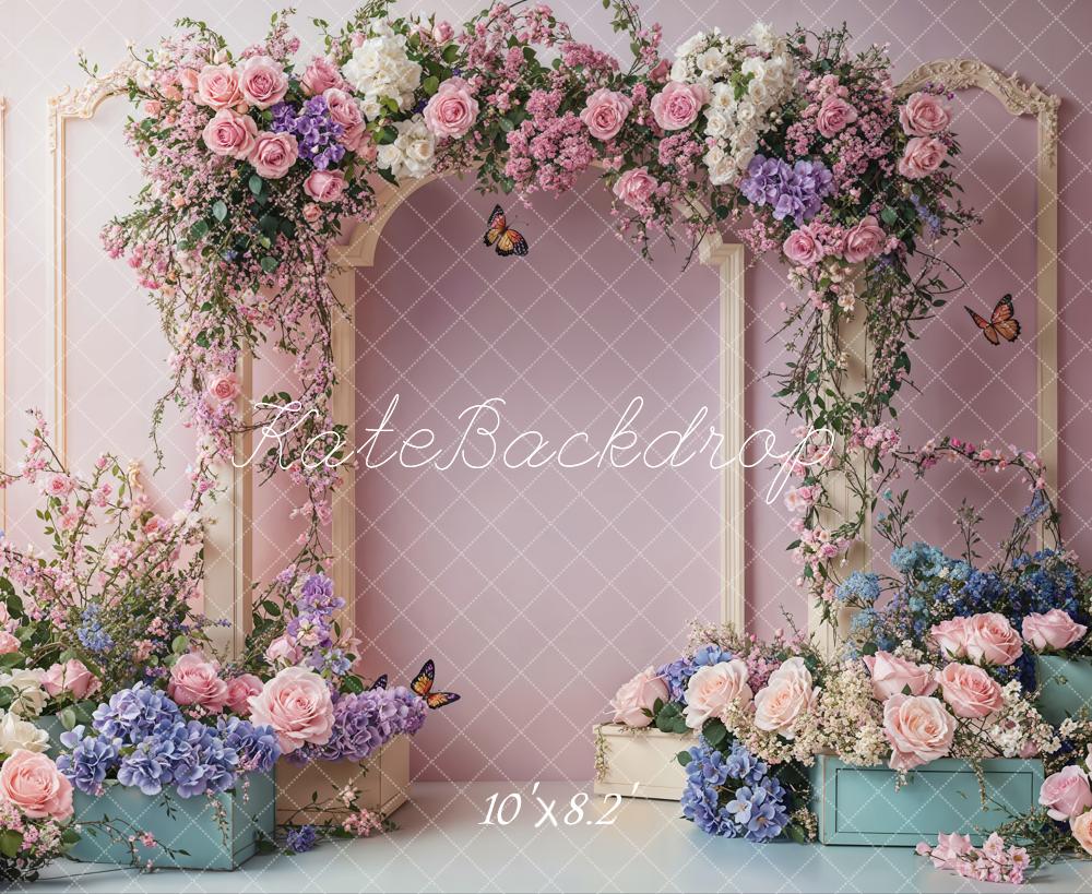 Kate Frühling Hochzeit Blumenbogen Rosa Hintergrund entworfen von Emetselch - Kate Backdrop.de