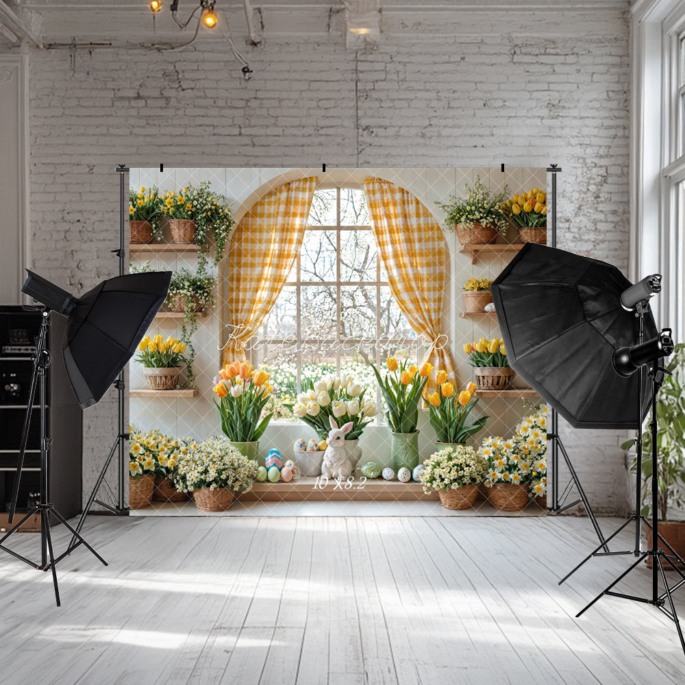 Kate Ostern Hase Blumen Fenster Vorhang Hintergrund entworfen von Emetselch - Kate Backdrop.de
