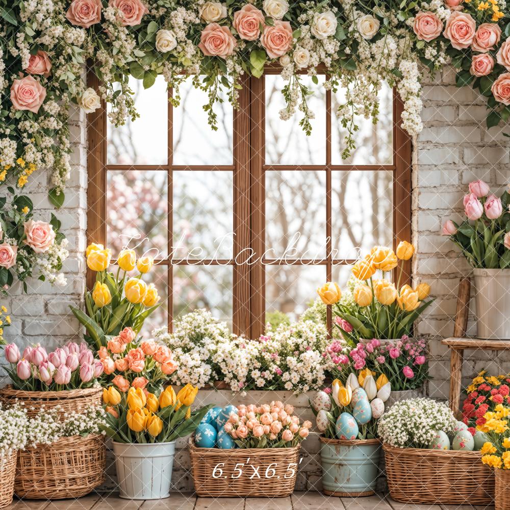 Kate Ostern Hase Blumen Fenster Vorhang Hintergrund entworfen von Emetselch - Kate Backdrop.de