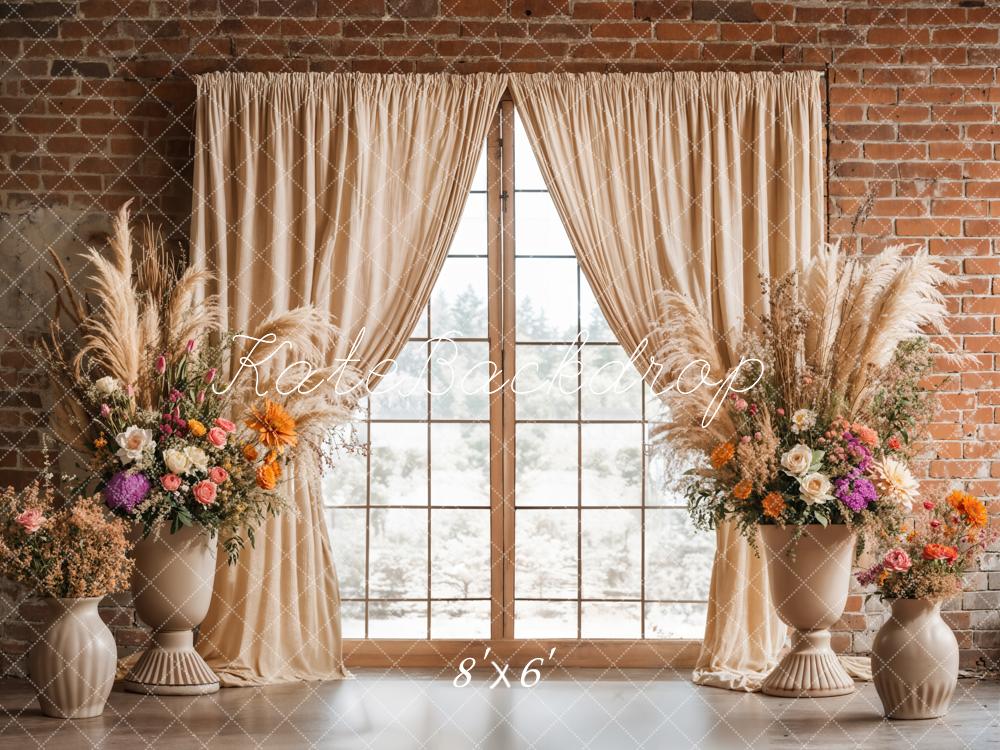 Kate Boho Blumen Ziegel Fenster Hintergrund entworfen von Emetselch - Kate Backdrop.de