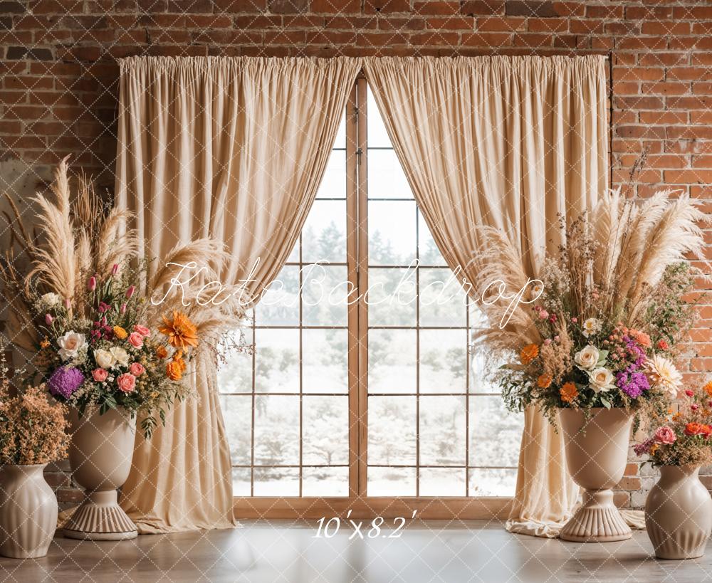 Kate Boho Blumen Ziegel Fenster Hintergrund entworfen von Emetselch - Kate Backdrop.de