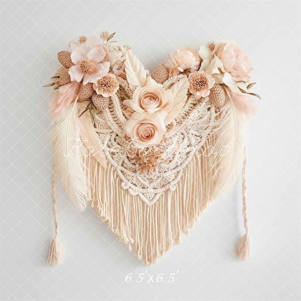 Kate Boho Makramee Blumen Dusky Rosa Hintergrund entworfen von Kerry Anderson - Kate Backdrop.de