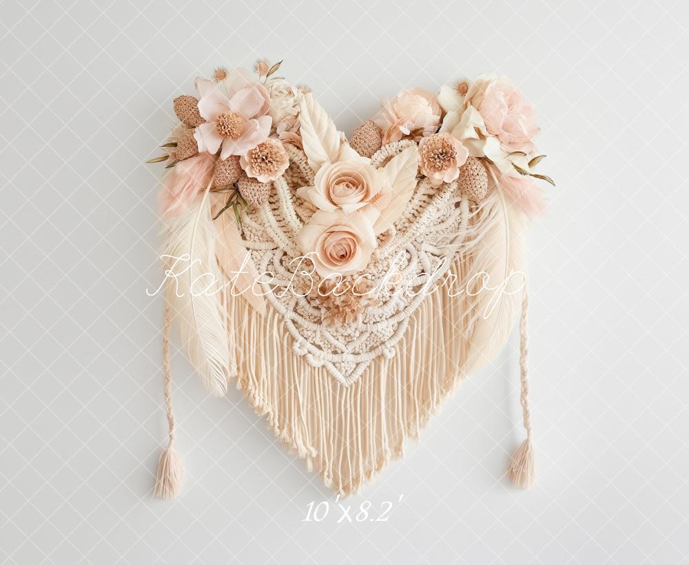 Kate Boho Makramee Blumen Dusky Rosa Hintergrund entworfen von Kerry Anderson - Kate Backdrop.de
