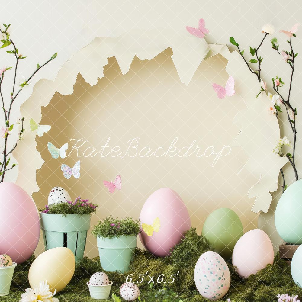 Kate Oster-Eier Schmetterling Blumen Hintergrund von Patty Roberts - Kate Backdrop.de
