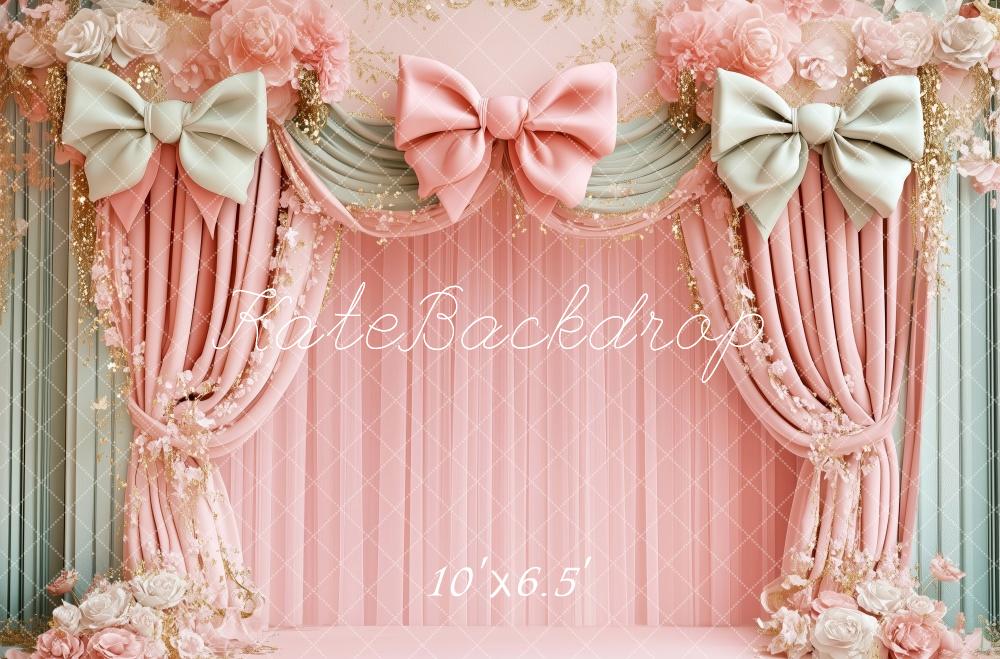 🔥50%OFF-Kate Geburtstag Rosa Blumenschleife drapiert Hintergrund - Kate Backdrop.de