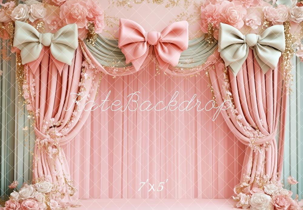 🔥50%OFF-Kate Geburtstag Rosa Blumenschleife drapiert Hintergrund - Kate Backdrop.de