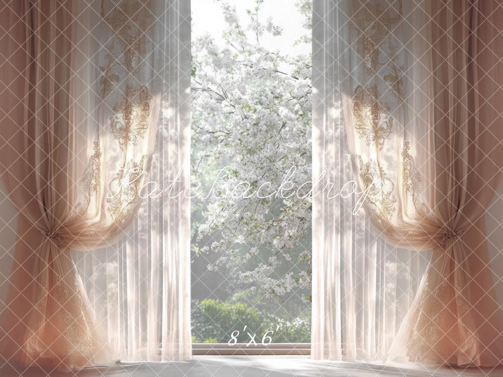 Kate Frühling Eleganter Fenstervorhang hintergrund Entworfen von Mini MakeBelieve