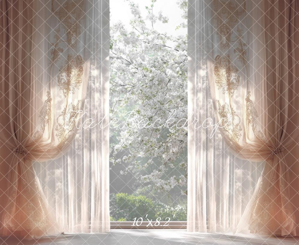 Kate Frühling Eleganter Fenstervorhang hintergrund Entworfen von Mini MakeBelieve