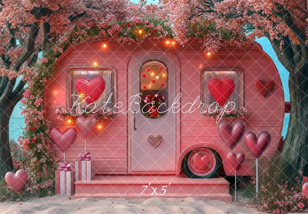 Kate Valentinstag Herzen Rosa Wohnwagen hintergrund Entworfen von Mini MakeBelieve - Kate Backdrop.de