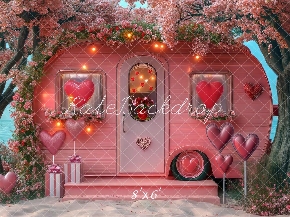 Kate Valentinstag Herzen Rosa Wohnwagen hintergrund Entworfen von Mini MakeBelieve - Kate Backdrop.de