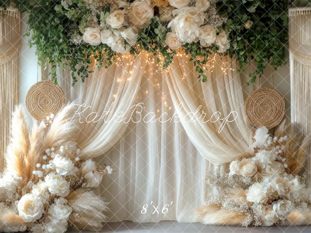 🔥50%OFF-Kate Boho Blumen Hochzeit Vorhänge Lichter hintergrund - Kate Backdrop.de
