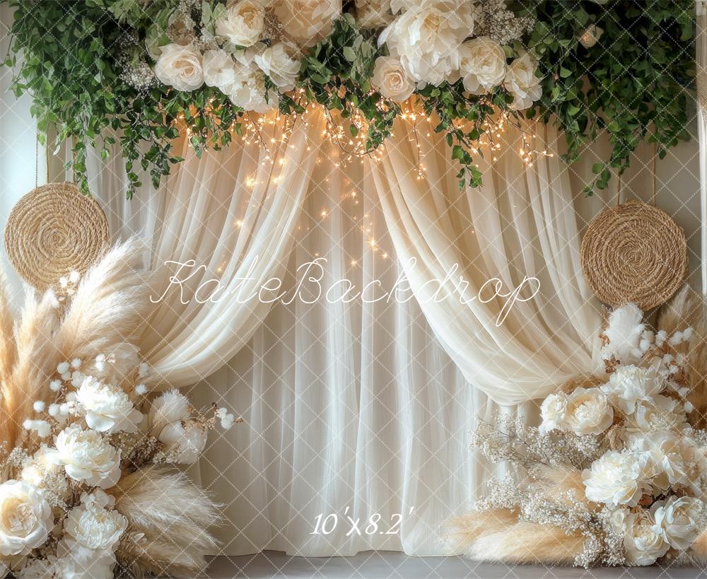 🔥50%OFF-Kate Boho Blumen Hochzeit Vorhänge Lichter hintergrund - Kate Backdrop.de