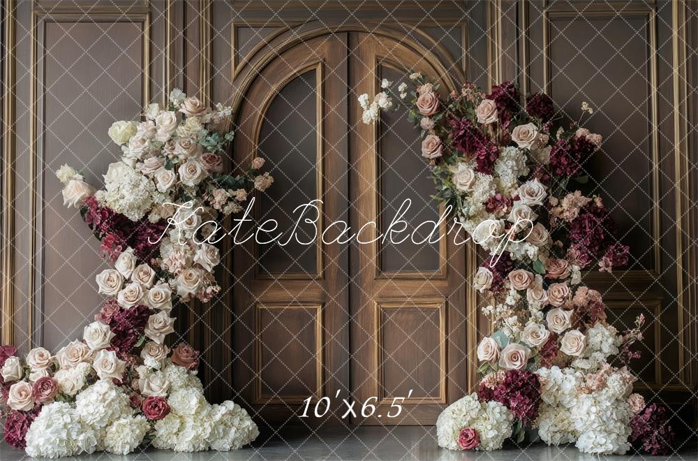 Kate Blumenbogen Vintage Holz Tür Hintergrund Entworfen von Mini MakeBelieve