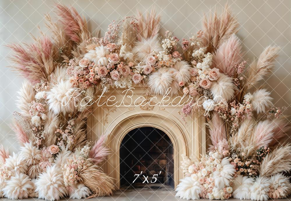 Kate Boho Blumen-Kamin Beige Hintergrund entworfen von Emetselch - Kate Backdrop.de