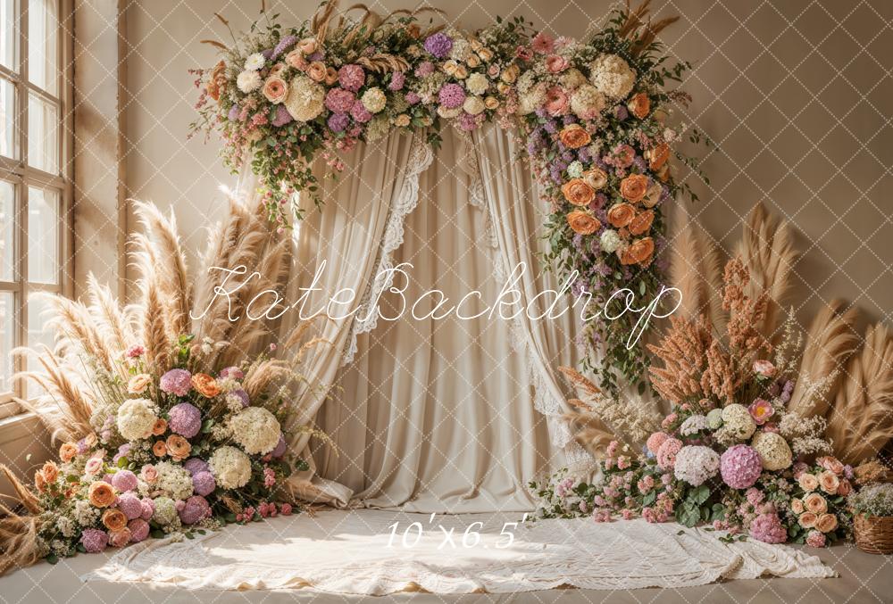 Kate Boho Blumenbogen Drapierte Hochzeit Fleece Hintergrund - Kate Backdrop.de
