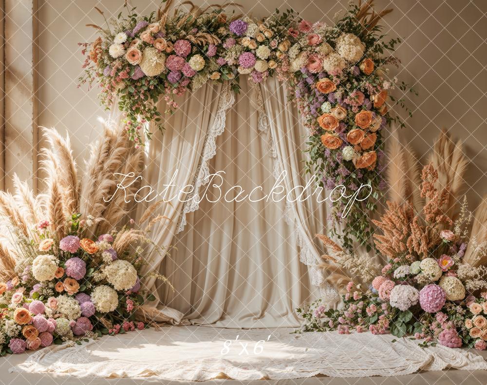 Kate Boho Blumenbogen Drapierte Hochzeit Fleece Hintergrund - Kate Backdrop.de