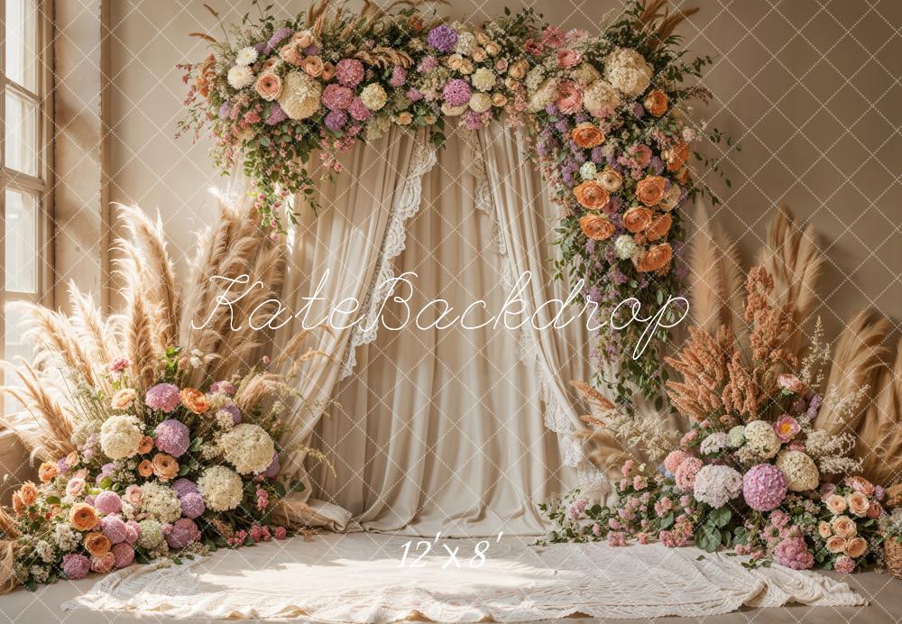 Kate Boho Blumenbogen Drapierte Hochzeit Fleece Hintergrund - Kate Backdrop.de