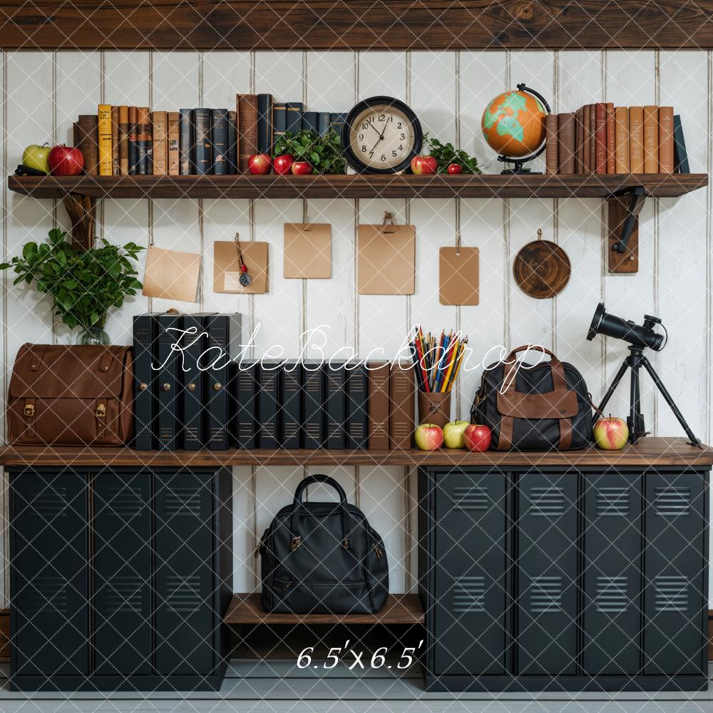 Kate Zurück zu Schule Schwarz Schränke Bücherregal Hintergrund entworfen von Emetselch - Kate Backdrop.de