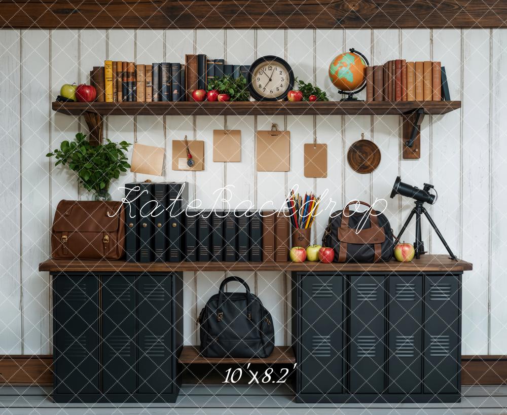 Kate Zurück zu Schule Schwarz Schränke Bücherregal Hintergrund entworfen von Emetselch - Kate Backdrop.de