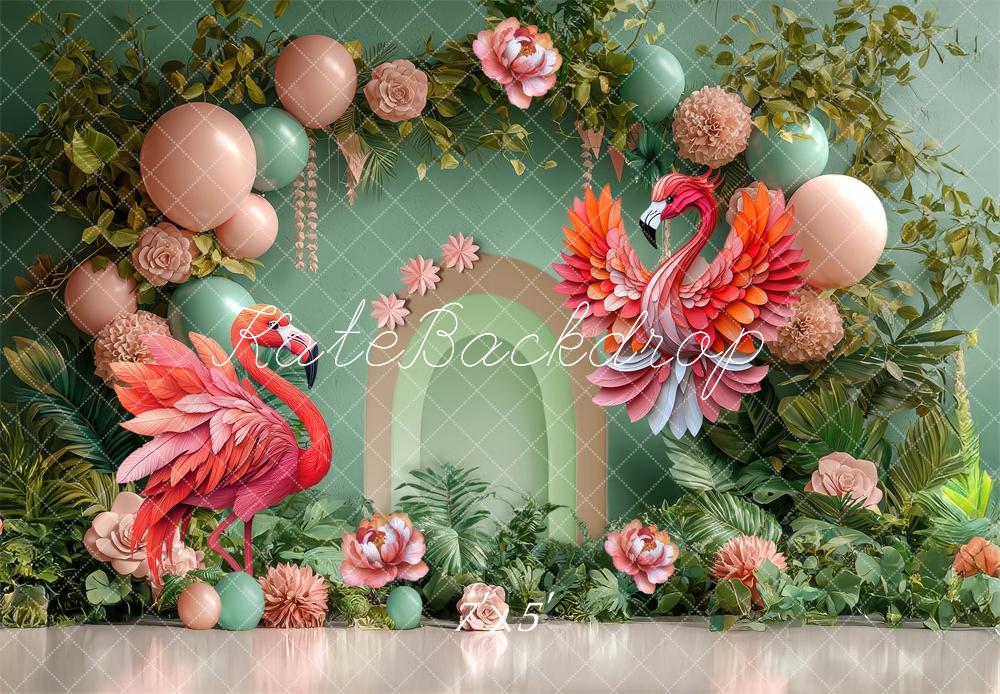 Kate Partei Flamingo Luftballon Blume Bogen Hintergrund Von Laura Bybee - Kate Backdrop.de