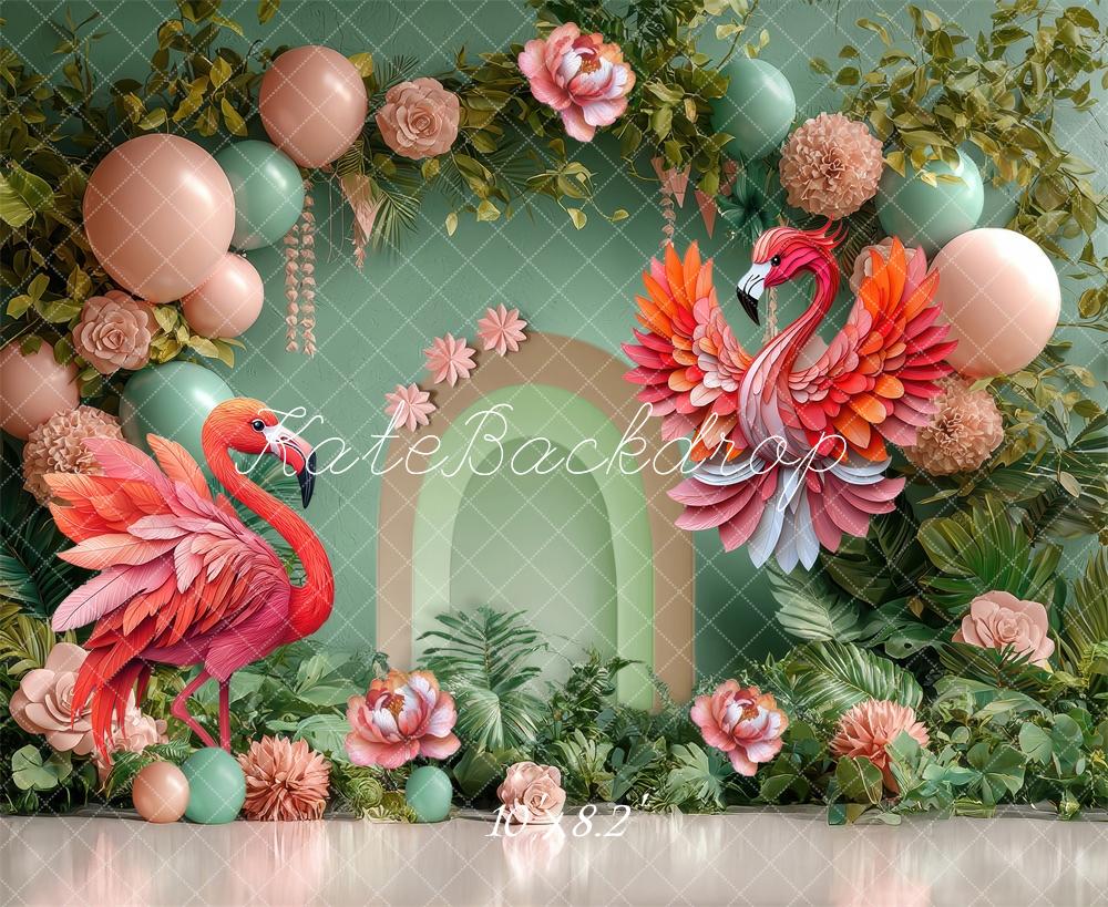 Kate Partei Flamingo Luftballon Blume Bogen Hintergrund Von Laura Bybee - Kate Backdrop.de