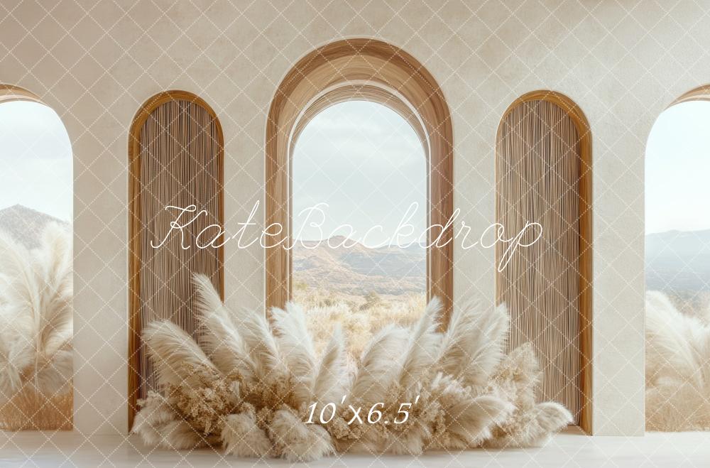 Kate Boho Bogen Fenster Pampasgras hintergrund Entworfen von Mini MakeBelieve