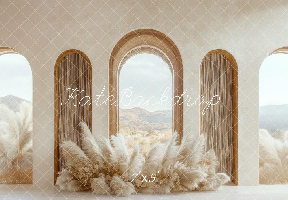Kate Boho Bogen Fenster Pampasgras hintergrund Entworfen von Mini MakeBelieve
