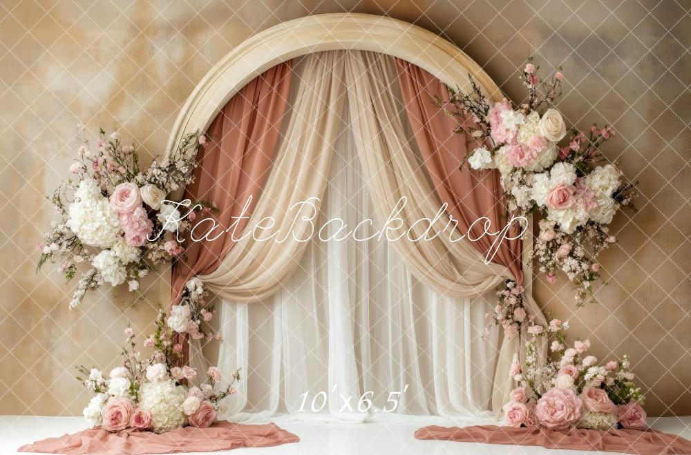 Kate Elegante Vorhänge mit Blumenbogen Hintergrund von Patty Roberts - Kate Backdrop.de