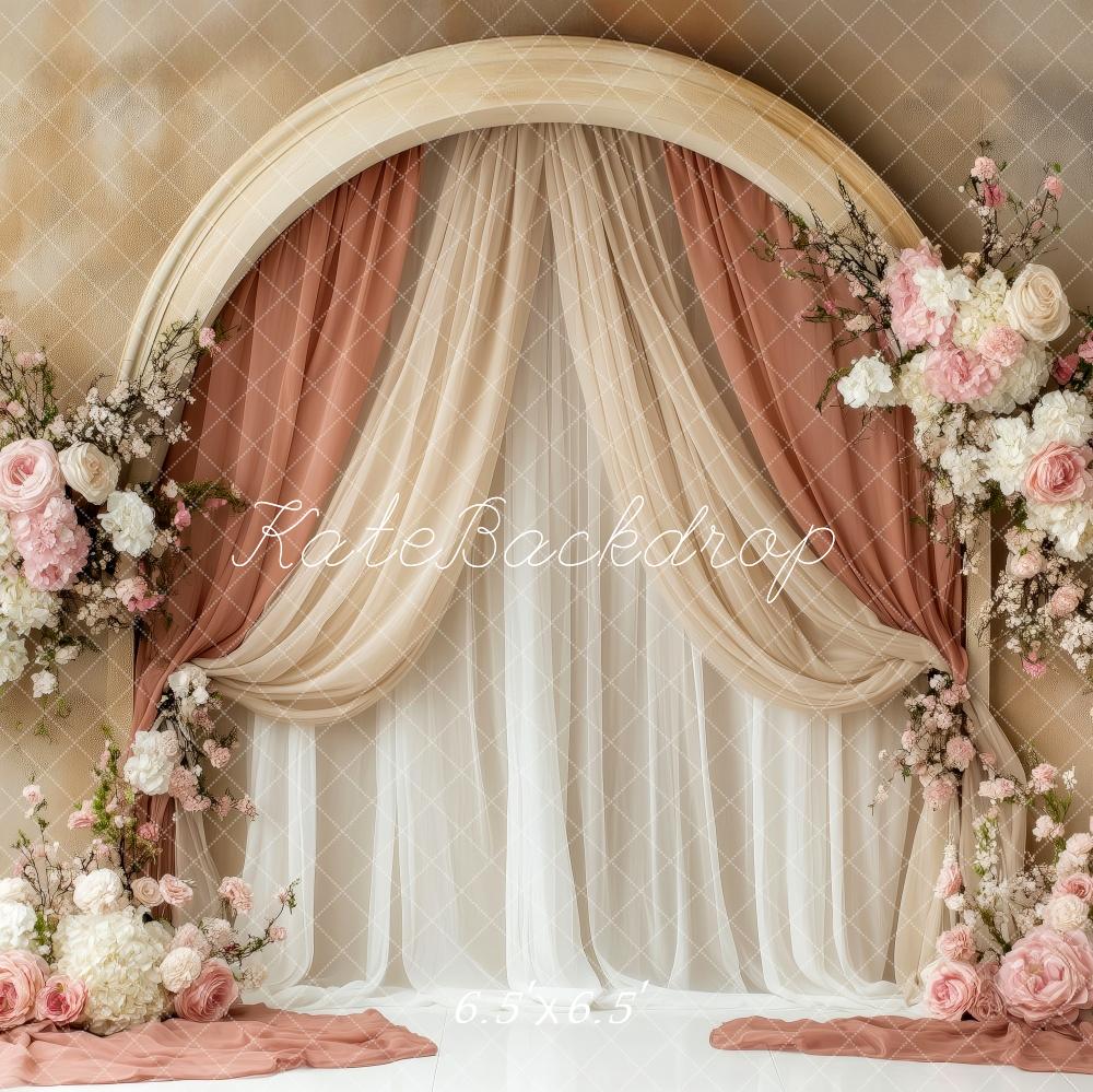Kate Elegante Vorhänge mit Blumenbogen Hintergrund von Patty Roberts - Kate Backdrop.de