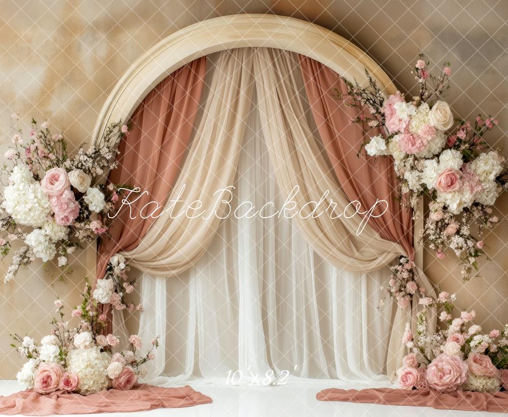 Kate Elegante Vorhänge mit Blumenbogen Hintergrund von Patty Roberts - Kate Backdrop.de